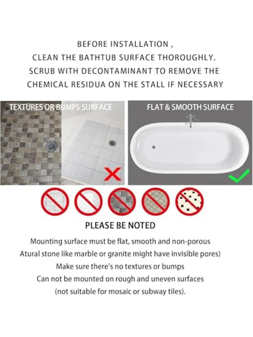 Clear Blue Bath Mat Non Slip Tub Shower Mat Suction Cups Drain Holes PVC